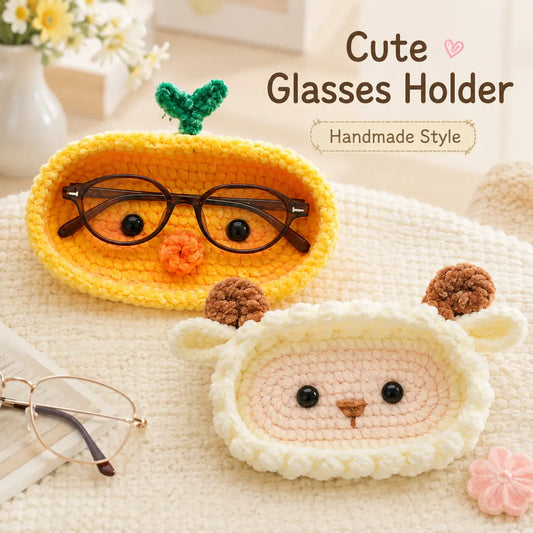 Handmade Crochet Animal Glasses Holder, Soft Plush Eyeglass Stand & Cute Desktop Tray
