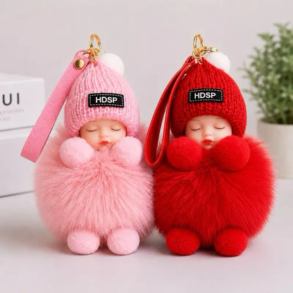 2PCS Handmade Sleeping Baby Doll Keychains – Cute Purse & Bag Charms