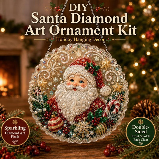 DIY Diamond Painting Santa Ornament Kit, Shiny Gem Art Christmas Tree Decoration