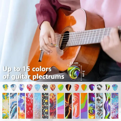 Guitar Pick Punch Kit with 15 Pick Strips, Keychain Holder & File, DIY Guitar Pick Maker Tool Set