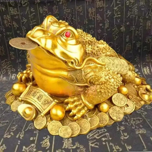 Solid Brass Lucky Money Frog Statue, Feng Shui Prosperity Decor for Home & Office