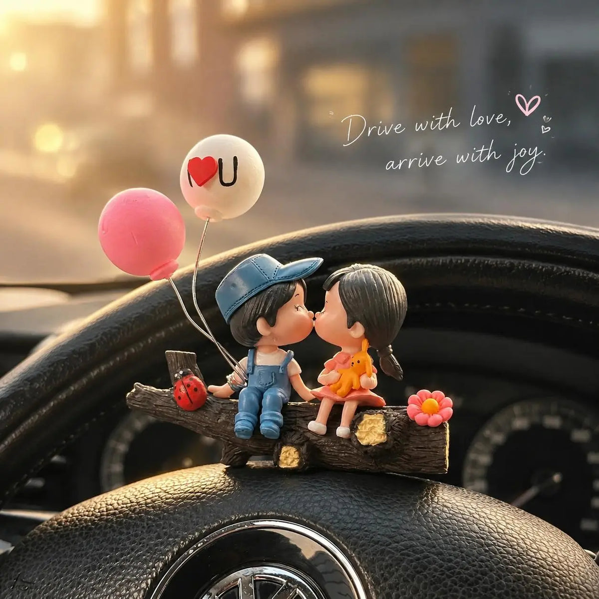 Whimsical Cartoon Couple Car Ornament, Cute Interior Decoration, Girly Car Accessory & Gift for Teen Girls