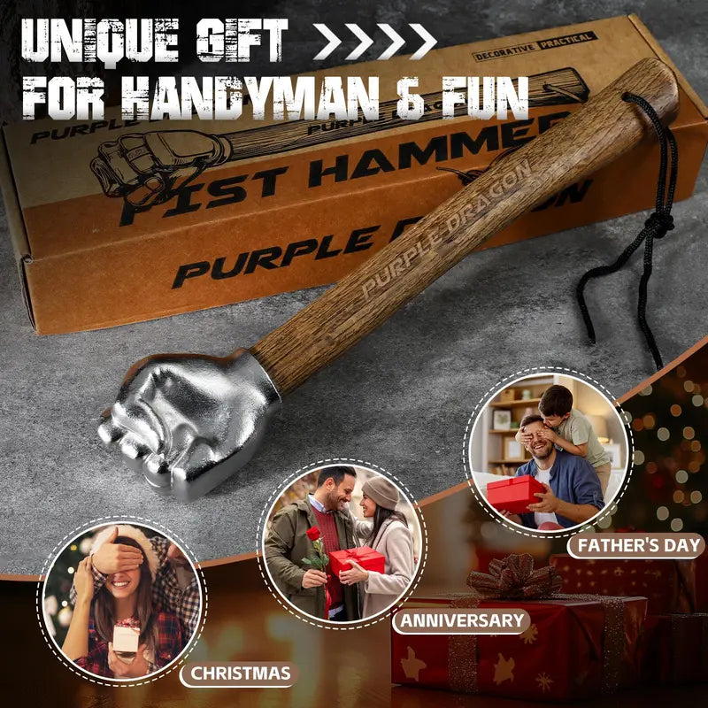 Purple Dragon Fist Hammer, Stainless Steel Hand Tool with Wooden Grip, Unique Gift for Men