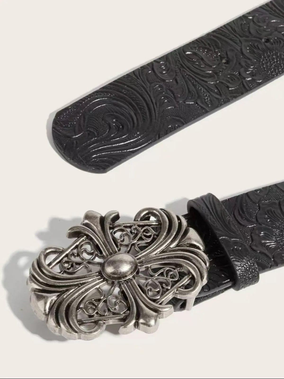 Boho Faux Leather Western Belt with Cross Buckle, Gothic Cowboy Belt for Men & Women