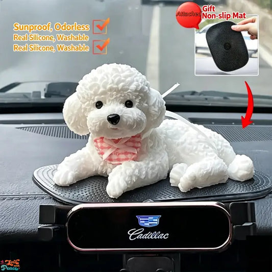 Cute Silicone Puppy Car Dashboard Ornament, Non-Slip Washable Auto Decor, Universal Fit
