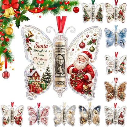 Christmas Cash Gift Ornament, Butterfly Money Holder with Clear Acrylic Display, 5PCS Set