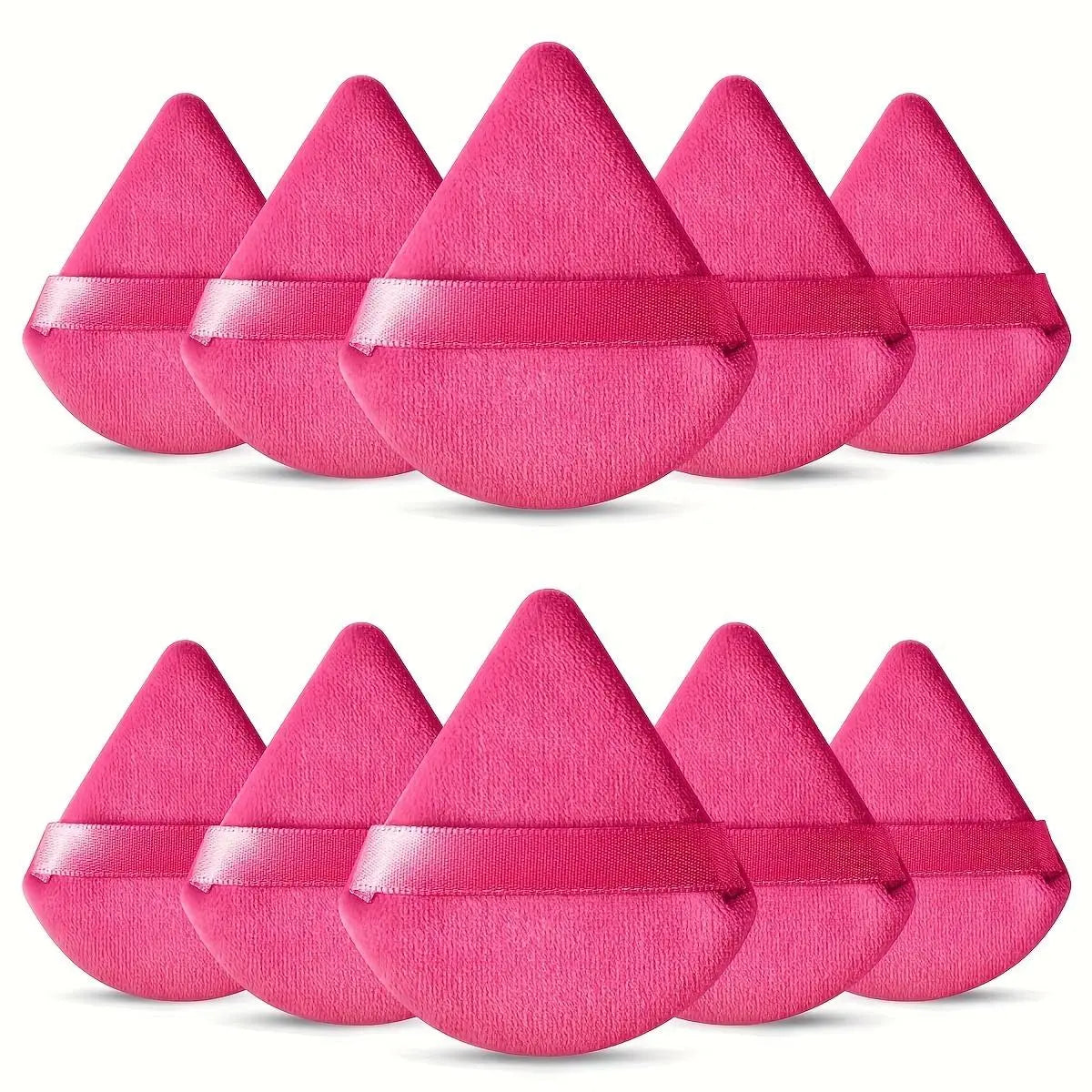 10-Pack Reusable Triangle Powder Puffs, Soft Plush Makeup Sponges for Face Powder