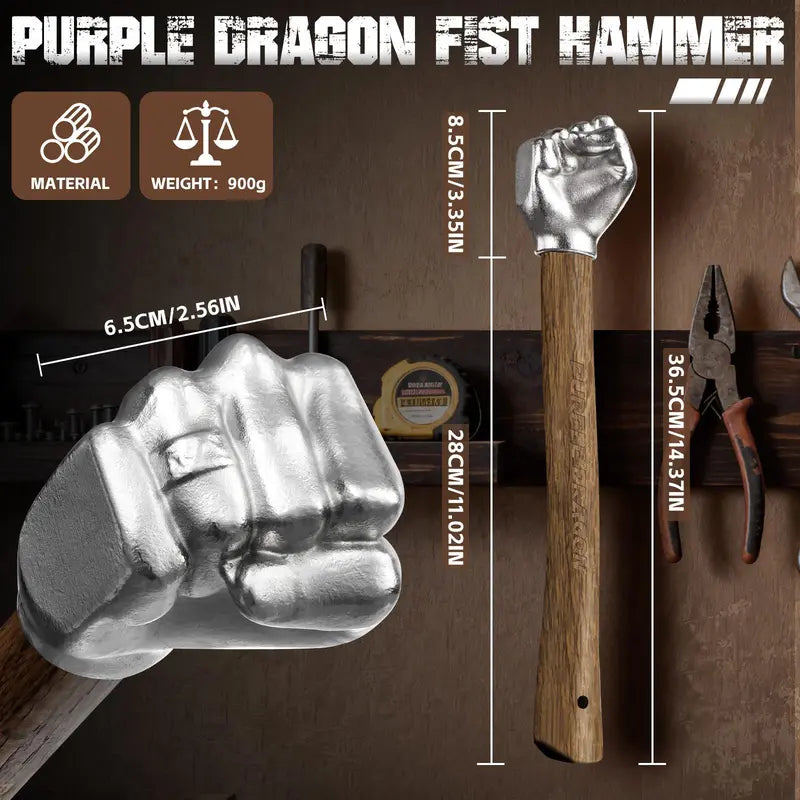 Purple Dragon Fist Hammer, Stainless Steel Hand Tool with Wooden Grip, Unique Gift for Men
