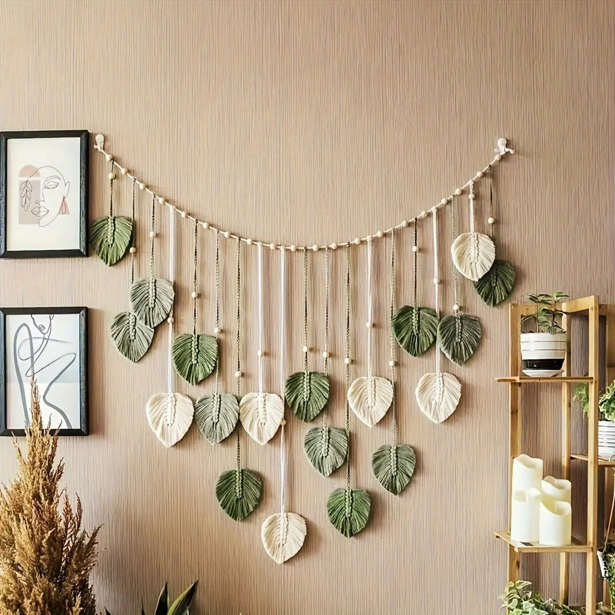 Boho Macrame Leaf Wall Decor, Handmade Rustic Room Decoration