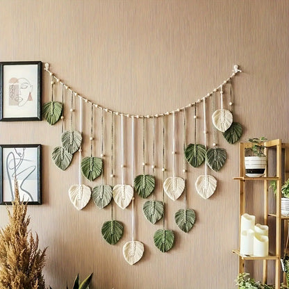 Boho Macrame Leaf Wall Decor, Handmade Rustic Room Decoration