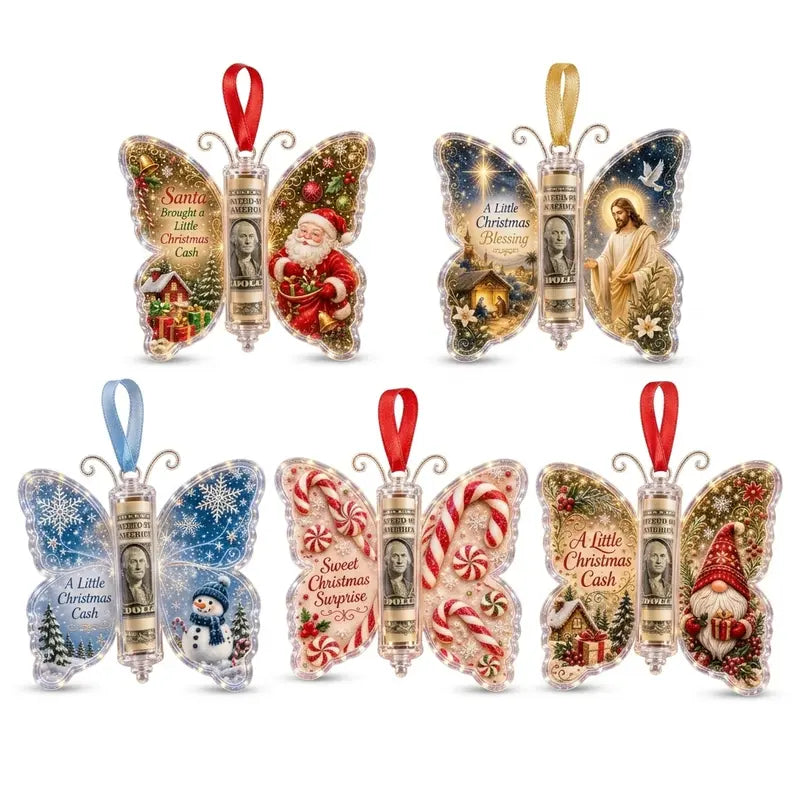 Christmas Cash Gift Ornament, Butterfly Money Holder with Clear Acrylic Display, 5PCS Set