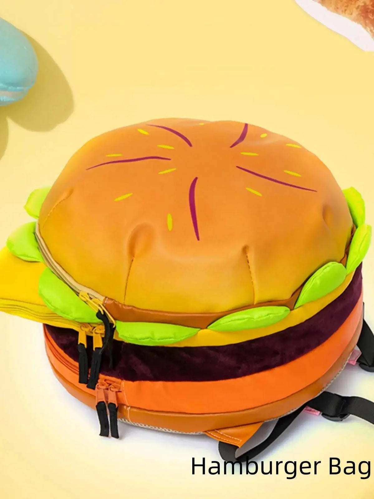 Women's Novelty Hamburger Backpack, Cute Large Capacity School Bag with Adjustable Straps