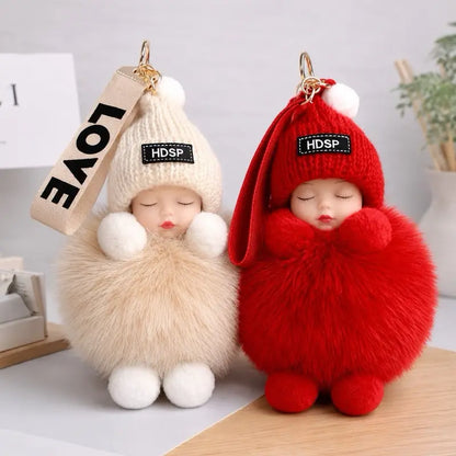 2PCS Handmade Sleeping Baby Doll Keychains – Cute Purse & Bag Charms