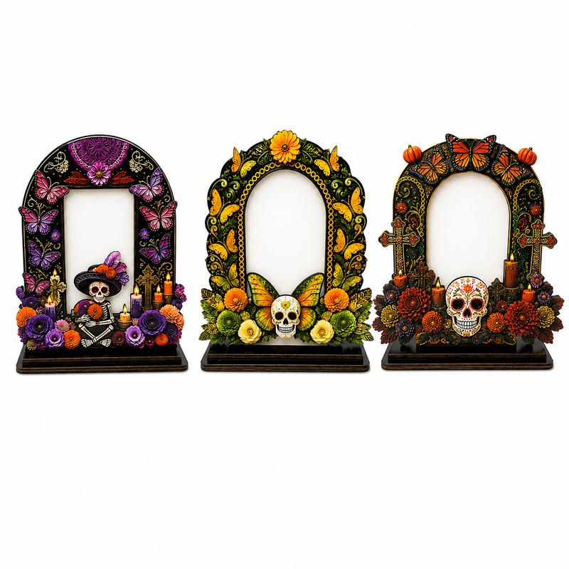 💀🌼 Day of the Dead Wooden Photo Frame, Mexican Altar Tabletop Decor with Multiple Designs ✨