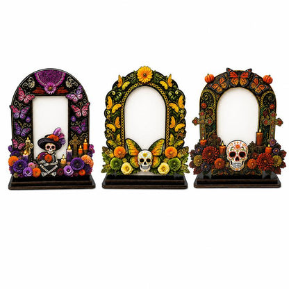 💀🌼 Day of the Dead Wooden Photo Frame, Mexican Altar Tabletop Decor with Multiple Designs ✨