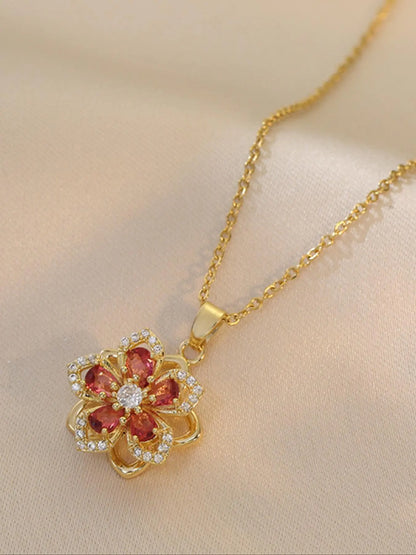 Elegant Flower Rhinestone Pendant Necklace for Women, Versatile Everyday Jewelry