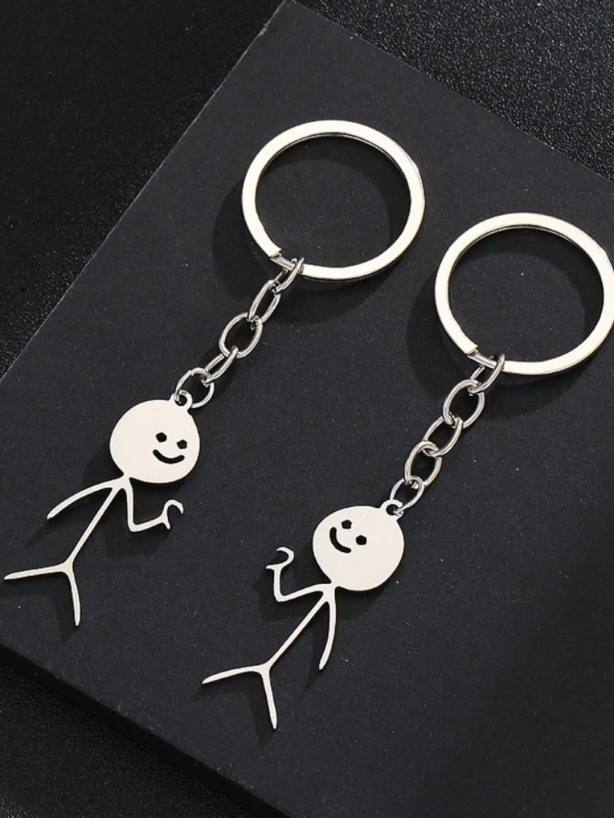 Cute Cartoon Stickman Heart Keychain, Stainless Steel Keyring Gift for Women & Men