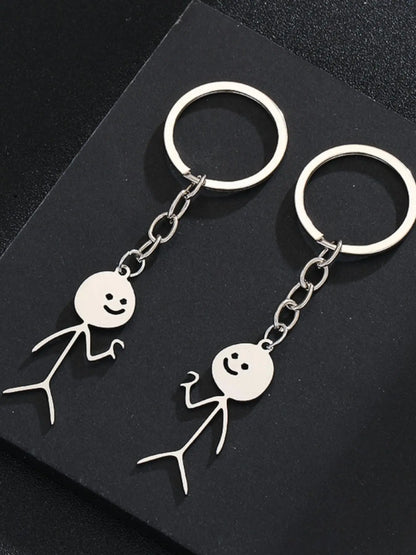 Cute Cartoon Stickman Heart Keychain, Stainless Steel Keyring Gift for Women & Men