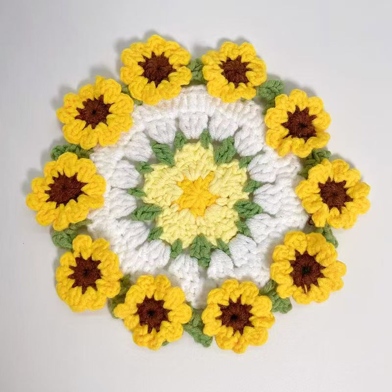 Handmade Crochet Flower Bouquet Coaster - Yarn Knitted Elegance, Gifts for Women Grandma Gift Pick, Unique House Decor
