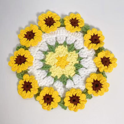 Handmade Crochet Flower Bouquet Coaster - Yarn Knitted Elegance, Gifts for Women Grandma Gift Pick, Unique House Decor