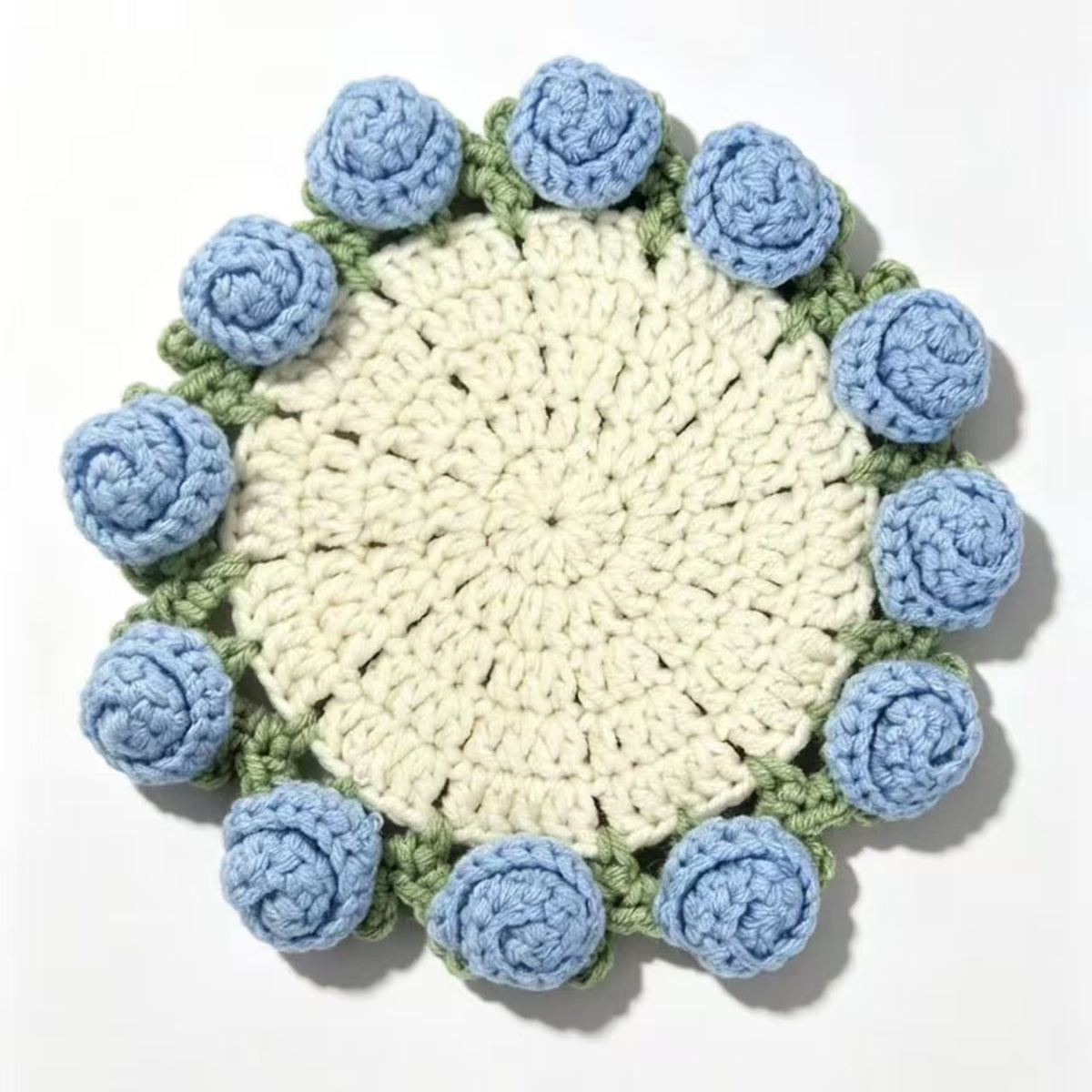 Handmade Crochet Flower Bouquet Coaster - Yarn Knitted Elegance, Gifts for Women Grandma Gift Pick, Unique House Decor