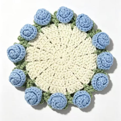 Handmade Crochet Flower Bouquet Coaster - Yarn Knitted Elegance, Gifts for Women Grandma Gift Pick, Unique House Decor