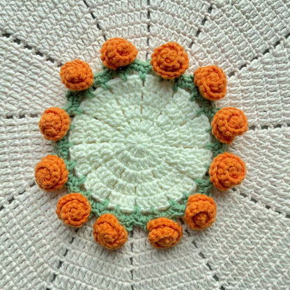 Handmade Crochet Flower Bouquet Coaster - Yarn Knitted Elegance, Gifts for Women Grandma Gift Pick, Unique House Decor