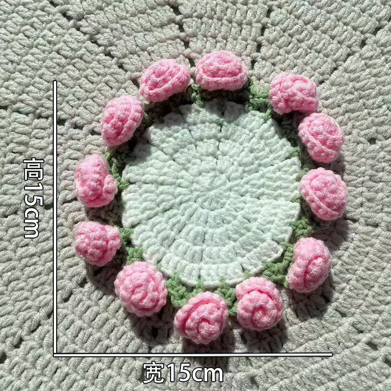 Handmade Crochet Flower Bouquet Coaster - Yarn Knitted Elegance, Gifts for Women Grandma Gift Pick, Unique House Decor