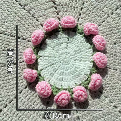 Handmade Crochet Flower Bouquet Coaster - Yarn Knitted Elegance, Gifts for Women Grandma Gift Pick, Unique House Decor