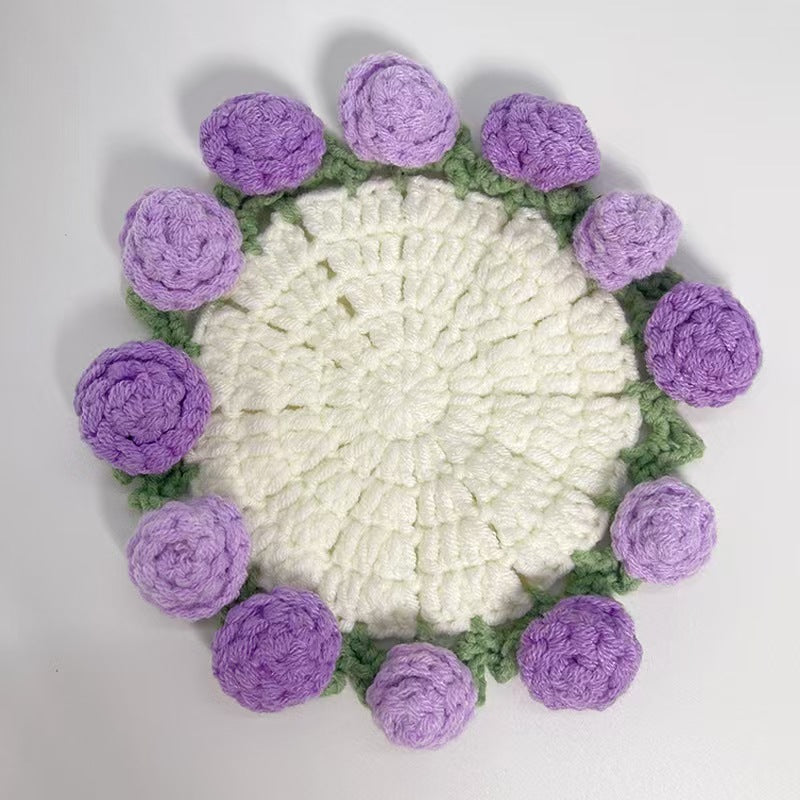 Handmade Crochet Flower Bouquet Coaster - Yarn Knitted Elegance, Gifts for Women Grandma Gift Pick, Unique House Decor
