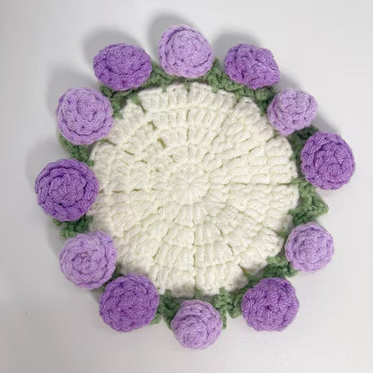 Handmade Crochet Flower Bouquet Coaster - Yarn Knitted Elegance, Gifts for Women Grandma Gift Pick, Unique House Decor