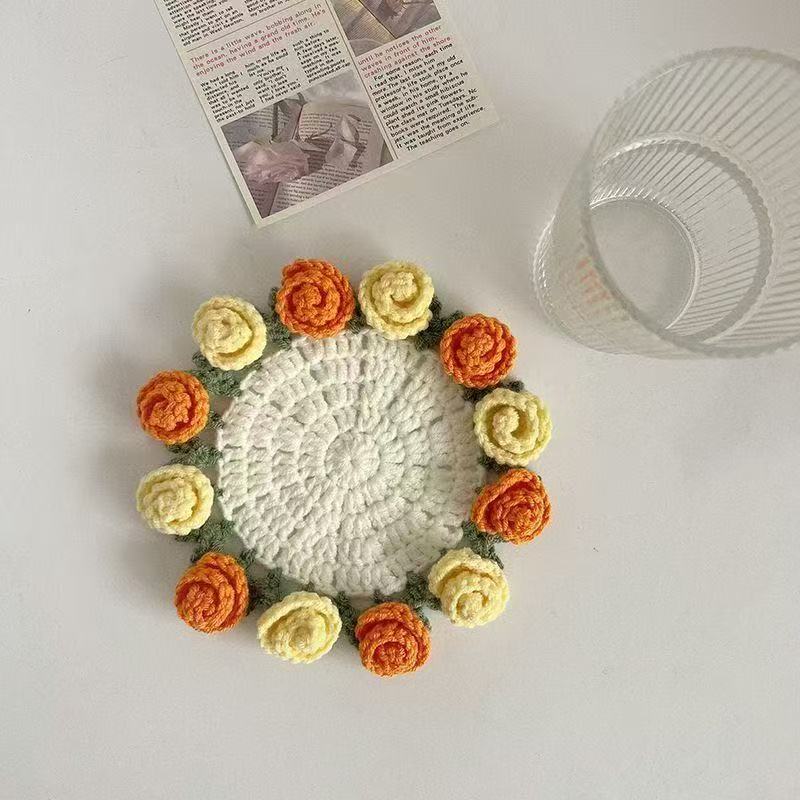 Handmade Crochet Flower Bouquet Coaster - Yarn Knitted Elegance, Gifts for Women Grandma Gift Pick, Unique House Decor