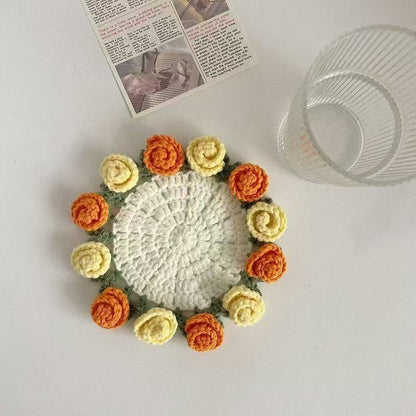 Handmade Crochet Flower Bouquet Coaster - Yarn Knitted Elegance, Gifts for Women Grandma Gift Pick, Unique House Decor