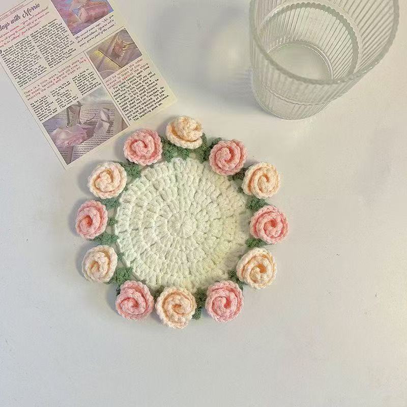Handmade Crochet Flower Bouquet Coaster - Yarn Knitted Elegance, Gifts for Women Grandma Gift Pick, Unique House Decor