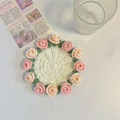 Handmade Crochet Flower Bouquet Coaster - Yarn Knitted Elegance, Gifts for Women Grandma Gift Pick, Unique House Decor