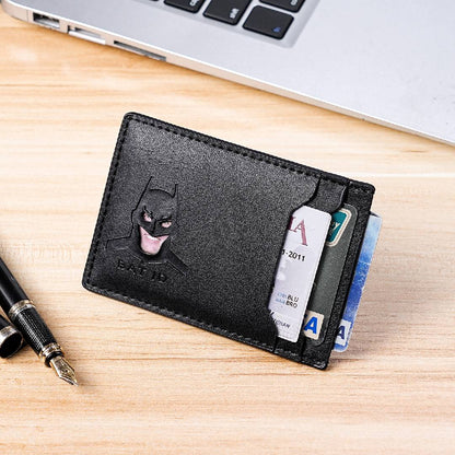 Men’s Bat-Inspired Leather Wallet, Eye Cutout Card Holder with Multiple Card Slots & ID Window