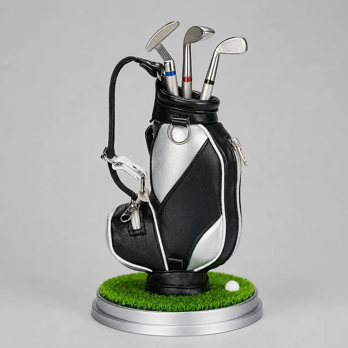 Golf Bag Pen Holder Set with 3 Golf Club Pens – Creative Desktop Organizer & Gift for Golf Lovers