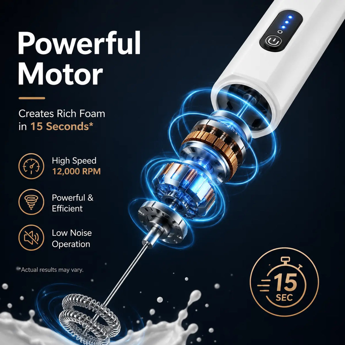 Electric Handheld Milk Frother – USB-C Rechargeable Stainless Steel Foam Maker