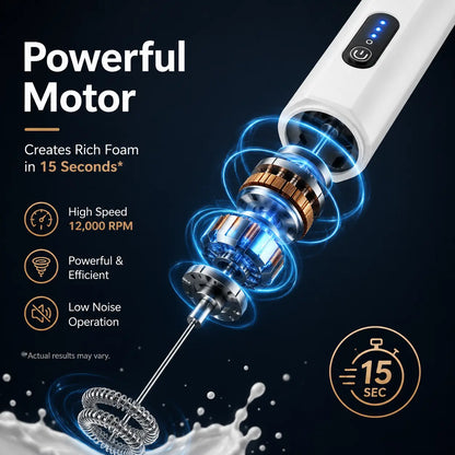 Electric Handheld Milk Frother – USB-C Rechargeable Stainless Steel Foam Maker