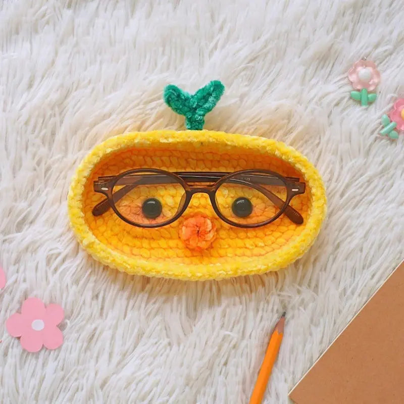 Handmade Crochet Animal Glasses Holder, Soft Plush Eyeglass Stand & Cute Desktop Tray