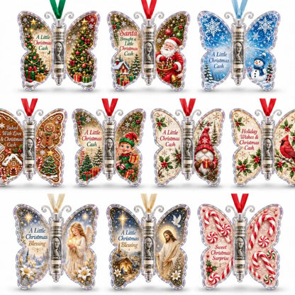 Christmas Cash Gift Ornament, Butterfly Money Holder with Clear Acrylic Display, 5PCS Set