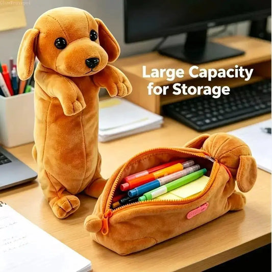 Cute Dachshund Plush Pencil Bag, Large Capacity Dog Pen Holder, Aesthetic School & Desk Organizer