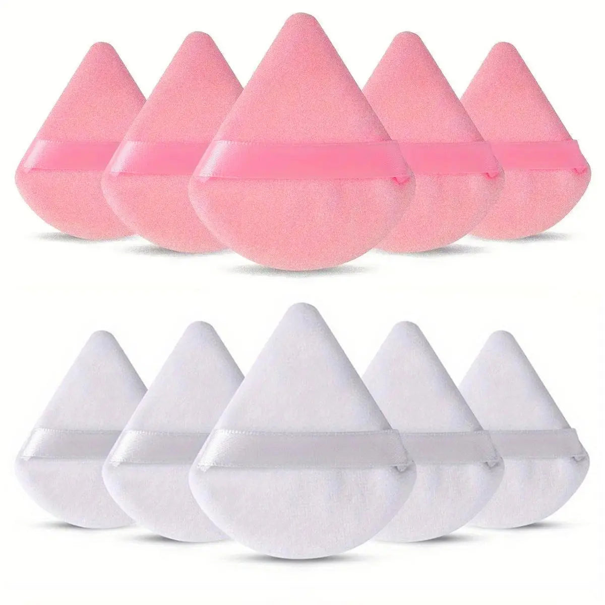 10-Pack Reusable Triangle Powder Puffs, Soft Plush Makeup Sponges for Face Powder