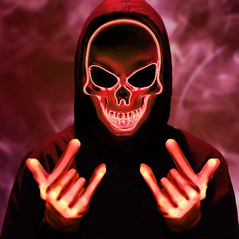 Halloween LED Skull Mask & Gloves Set – Light-Up Skeleton Cosplay Accessories for Costume Parties & Spooky Events