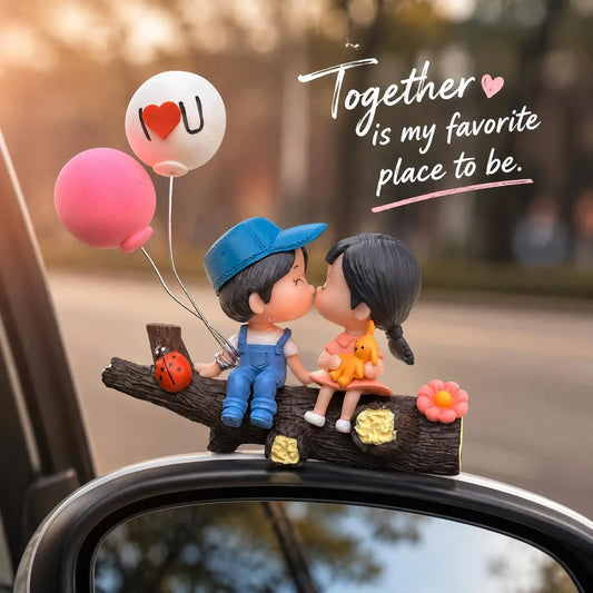 Whimsical Cartoon Couple Car Ornament, Cute Interior Decoration, Girly Car Accessory & Gift for Teen Girls