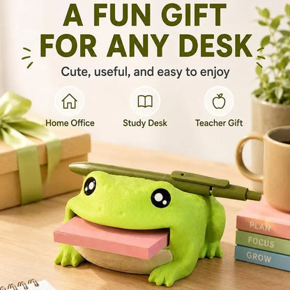 Cute Frog Desk Organizer – Sticky Note Holder with Pen Rest & 3 Writing Stencils