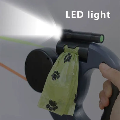Retractable Dual Doggie Leash with LED Light, 360 Swivel No Tangle for Each Dog Independent Braking with 3M Reflective Leads