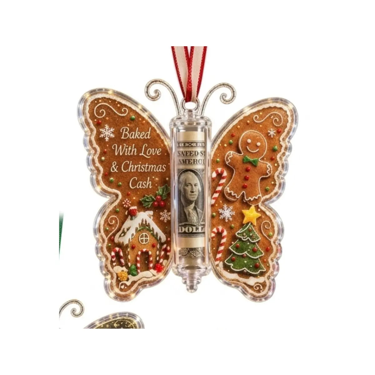 Christmas Cash Gift Ornament, Butterfly Money Holder with Clear Acrylic Display, 5PCS Set