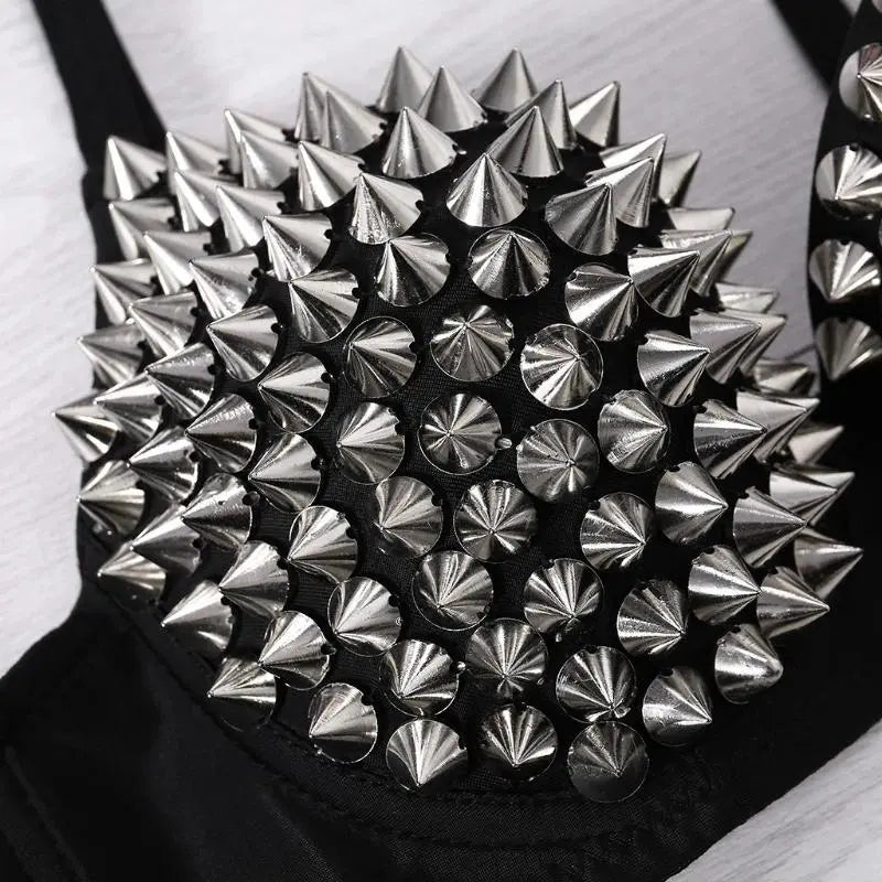 🖤 Women’s Steampunk Bra Top, Studded Nylon Festival & Cosplay Wear ⚙️✨