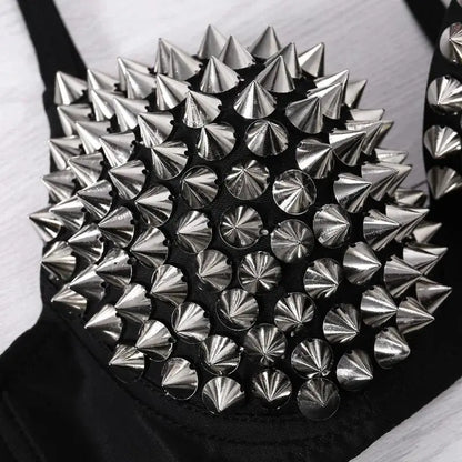 🖤 Women’s Steampunk Bra Top, Studded Nylon Festival & Cosplay Wear ⚙️✨